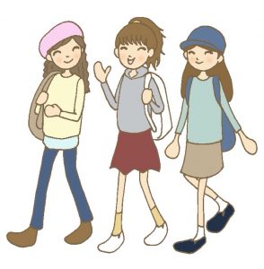 旅行をする女の子3人のイラスト