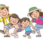 家族でウキウキアウトドアに向かうイラスト