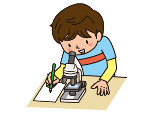顕微鏡でスケッチをする男の子のイラスト